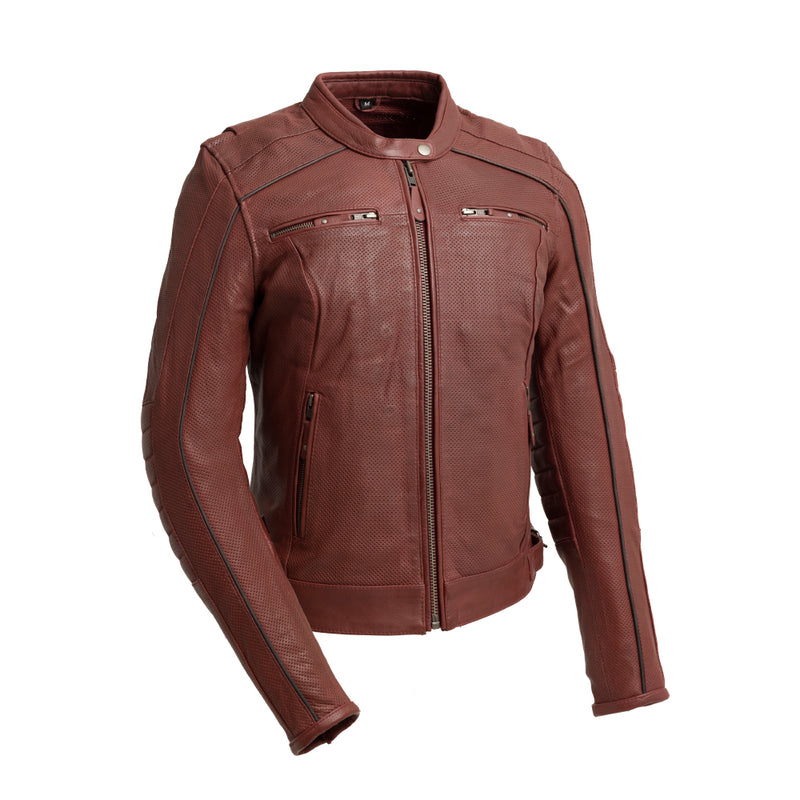Jada - Women's Perforated Leather Motorcycle Jacket Women's Perforated Jacket First Manufacturing Company XS Oxblood 