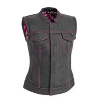 Jessica Women's  Motorcycle Leather Vest - Pink - Limited Edition Women's Leather Vest First Manufacturing Company XS  