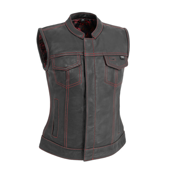 First Manufacturing Fairmount Women's Form Fitted Black Leather Vest -  Konquer Motorcycles