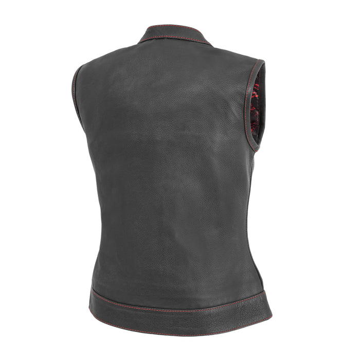 Jessica Women's Motorcycle Leather Vest - Black/Red - Limited Edition Women's Leather Vest First Manufacturing Company   