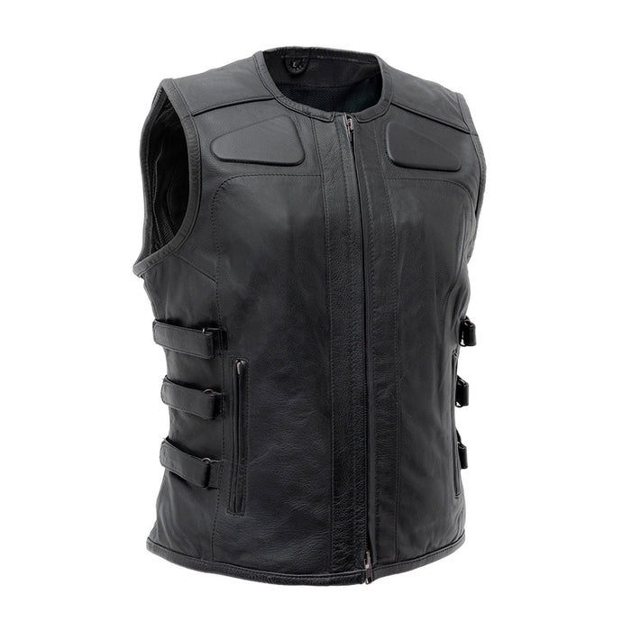Katana - Women's Motorcycle Leather Vest Women's Leather Vest First Manufacturing Company XS Black 