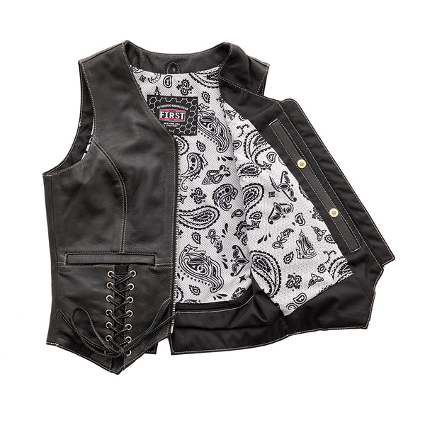 #23116 Ladies Leather & Lace Vest