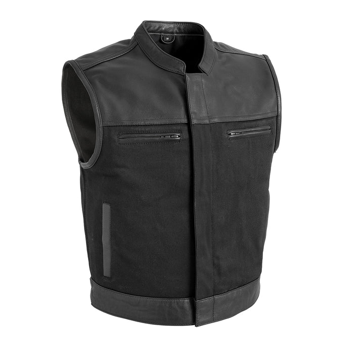Lowrider Men's Motorcycle Leather/Twill Vest Men's Leather/Twill Vest First Manufacturing Company S Black 