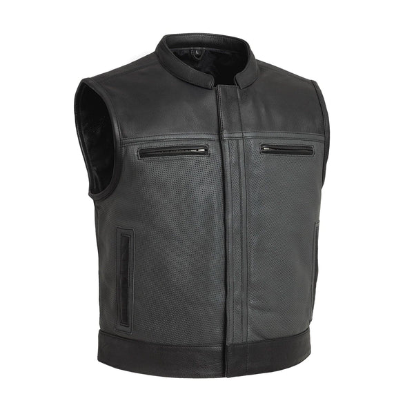 Two Tone Lowrider Perforated Men's Leather Vest Men's Perforated Leather Vest Vests Black Grey S