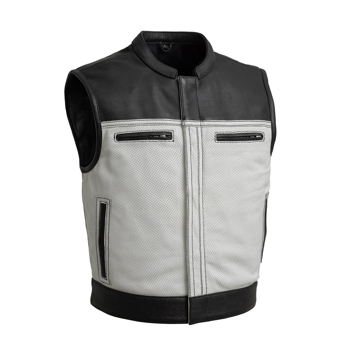 Two Tone Lowrider Perforated Men's Leather Vest Men's Perforated Leather Vest Vests Black White S