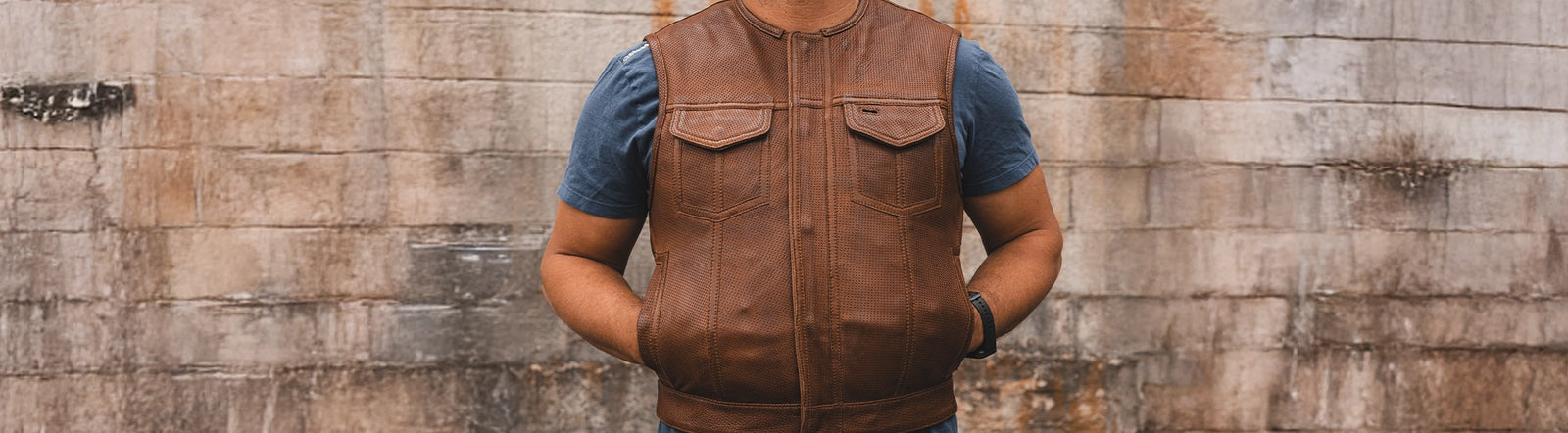 Men's Perforated Leather Motorcycle Vests