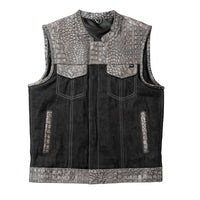 Placid - Men's Leather/Denim Motorcycle Vest - Limited Edition Factory Customs First Manufacturing Company S  