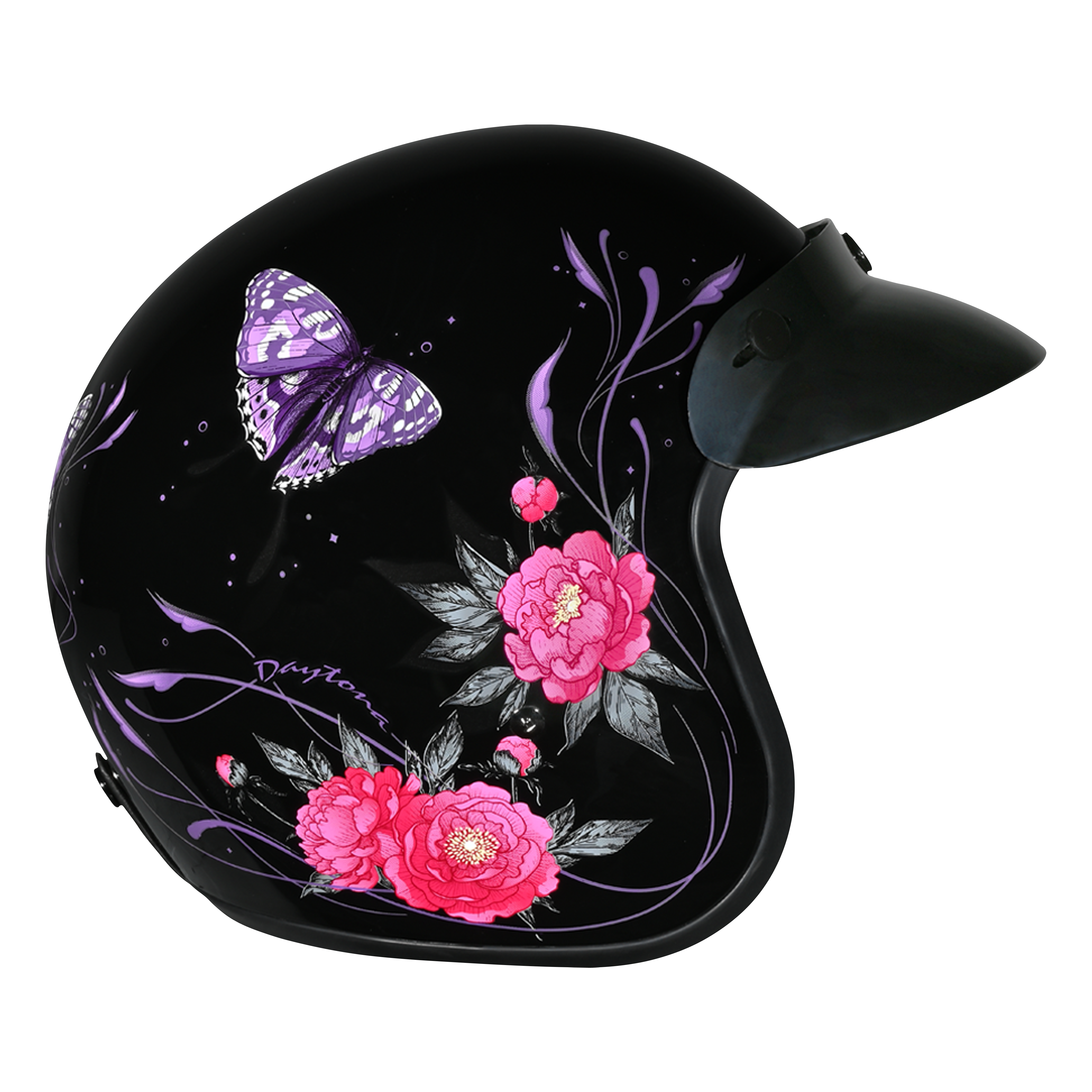 DOT Approved Daytona Cruiser Open Face Motorcycle Helmet - Men, Women & Youth - With Visor & Graphics - W/ Butterfly CRUISER - GRAPHICS Daytona Helmets