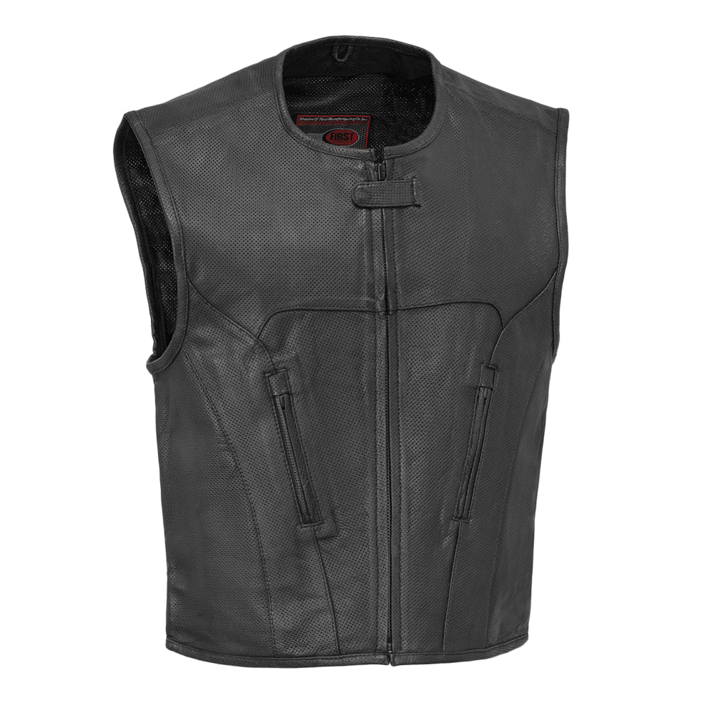 Raceway - Men's Perforated Men's Motorcycle Leather Vest Men's Leather Vest First Manufacturing Company S Black 
