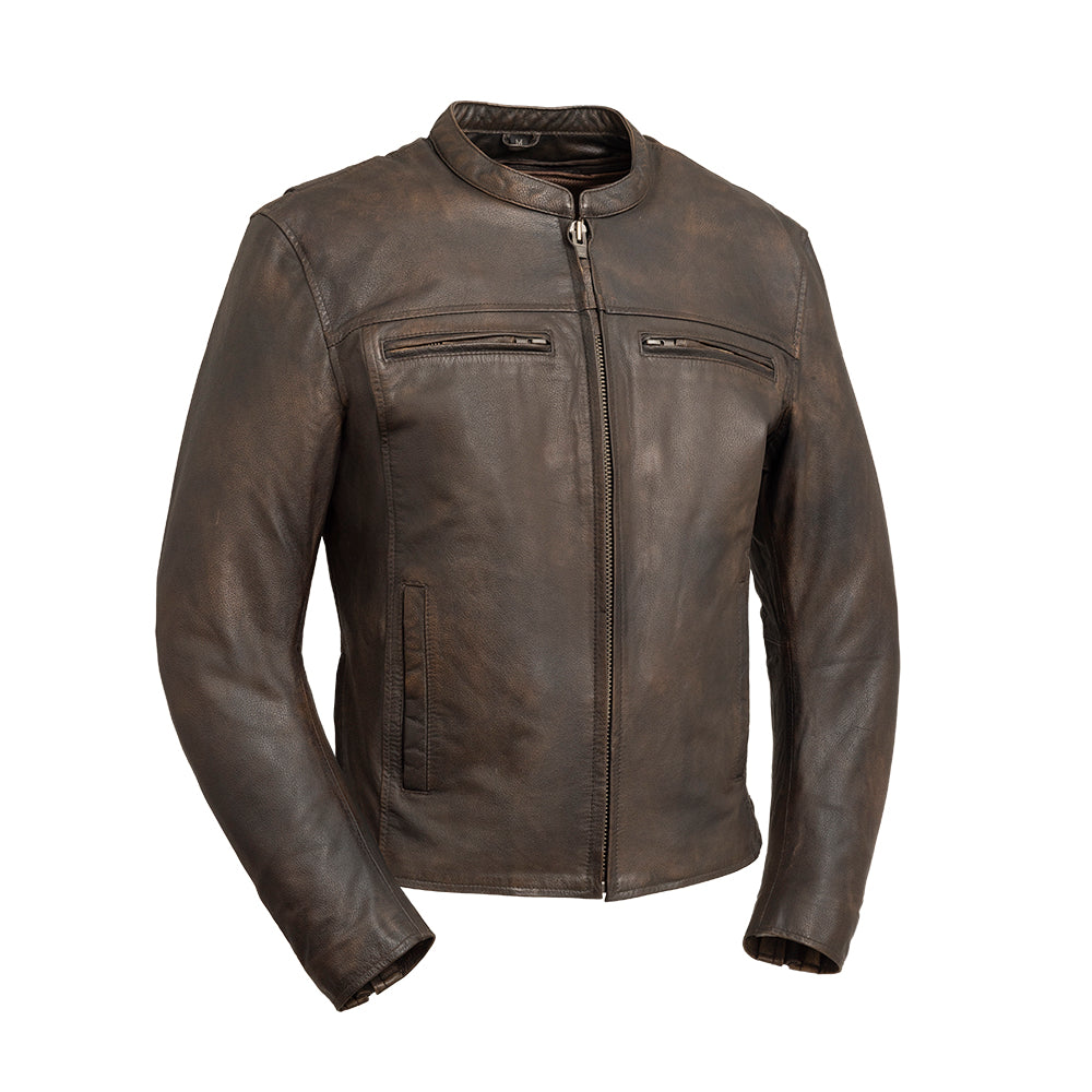 Rocky Men's Motorcycle Leather Jacket - Brown Men's Leather Jacket First Manufacturing Company S Brown 