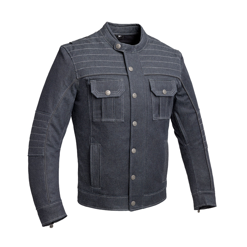 Maiyifu-GJ Men's Fleece Lined Denim Jacket Winter Stand Collar Distressed Jean  Jacket Slim Fit Zipper Warm Moto Trucker Coat (Black,Medium) at Amazon  Men's Clothing store
