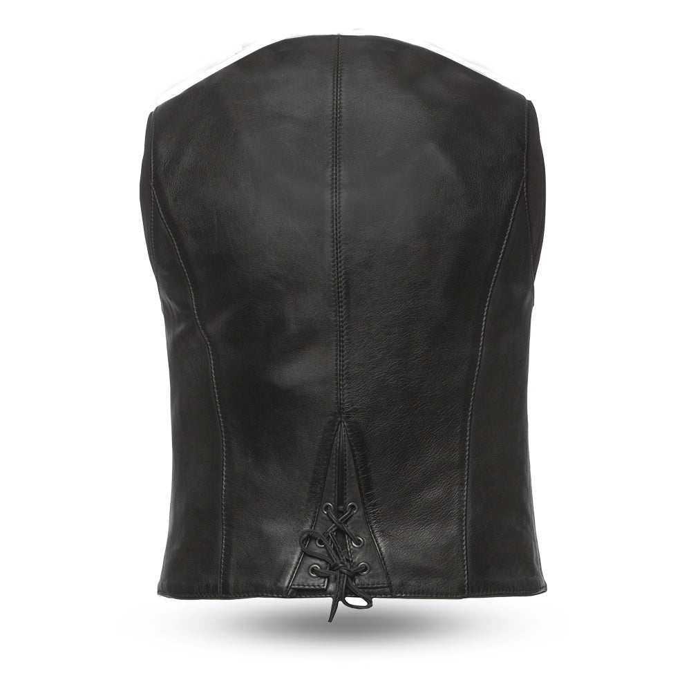 First Manufacturing Fairmount Women's Form Fitted Black Leather Vest -  Konquer Motorcycles