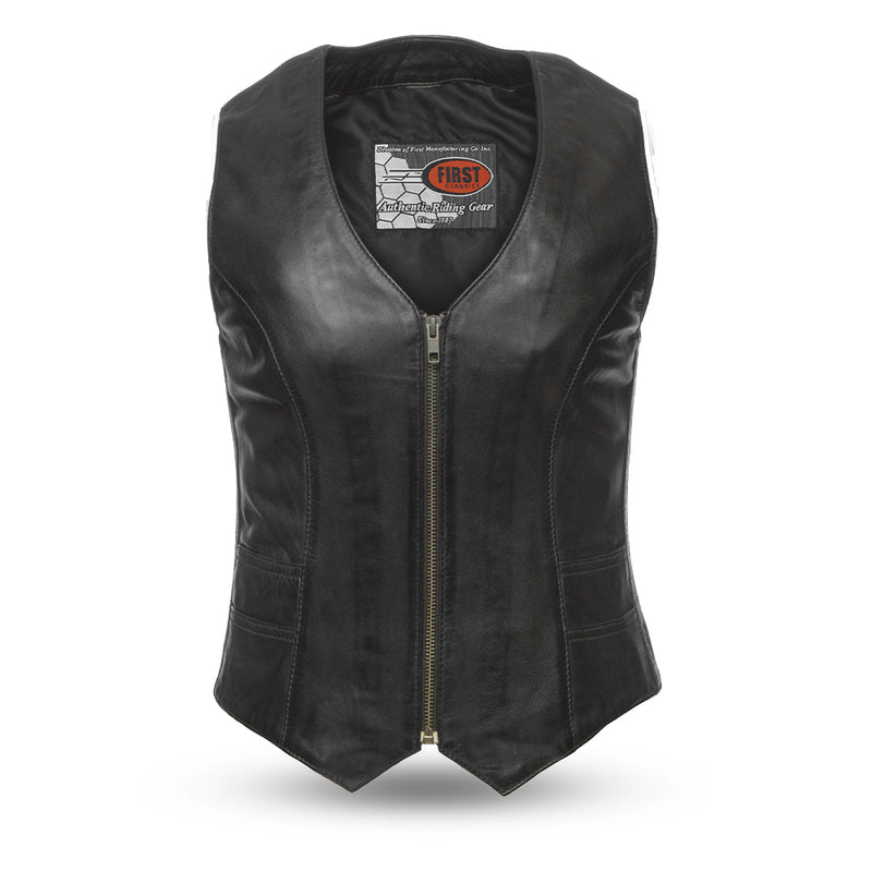 Savannah Women's Western Style Motorcycle Leather Vest Women's Leather Vest First Manufacturing Company XS Black 
