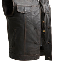 Sharp Shooter Men's Motorcycle Leather Vest - Olive Men's Leather Vest First Manufacturing Company   
