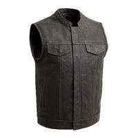 Sharp Shooter Men's Motorcycle Leather Vest - Olive Men's Leather Vest First Manufacturing Company S Black/Olive 