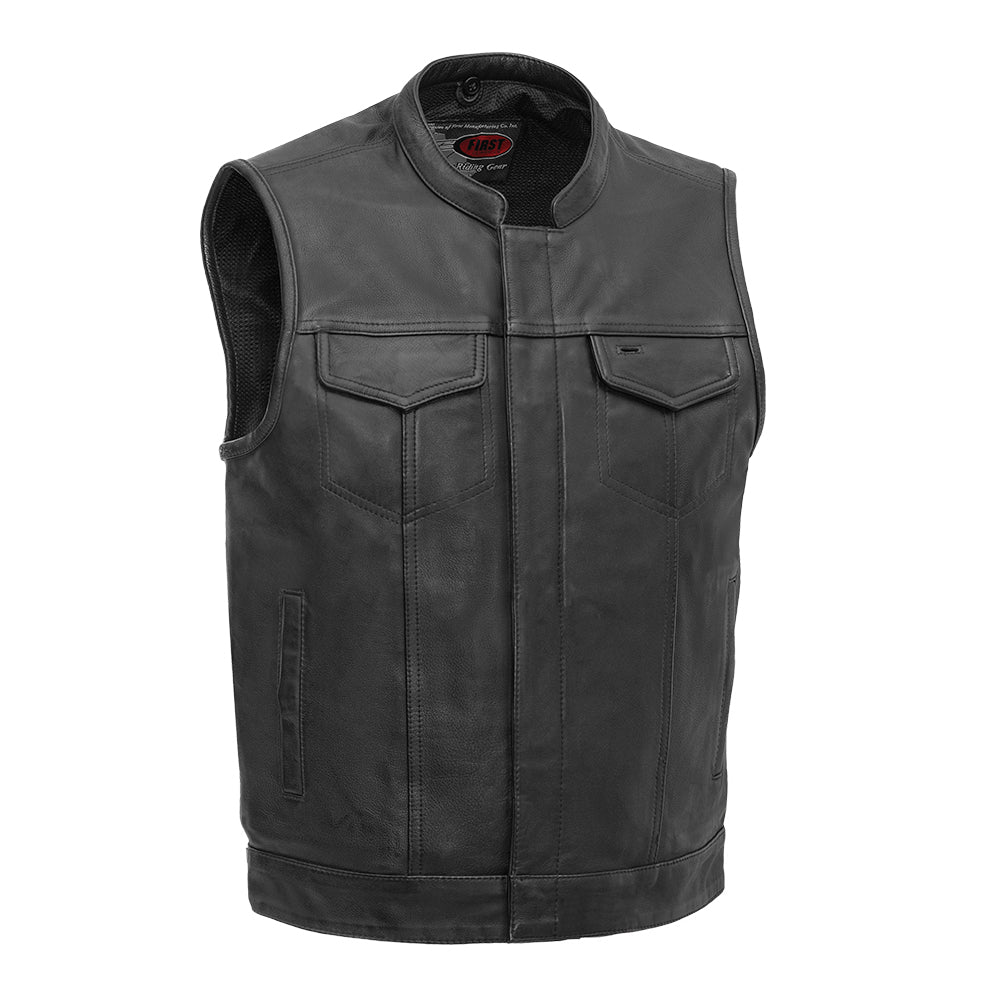 Sharp Shooter (Black) Men's Motorcycle Leather Vest Men's Leather Vest First Manufacturing Company S Black 