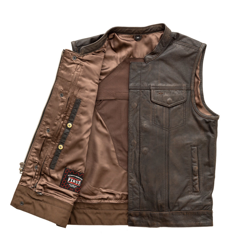 Sharp Shooter Men's Motorcycle Leather Vest - Brown Men's Leather Vest First Manufacturing Company   