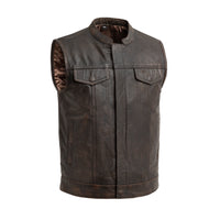 Sharp Shooter Men's Motorcycle Leather Vest - Brown Men's Leather Vest First Manufacturing Company S Brown 