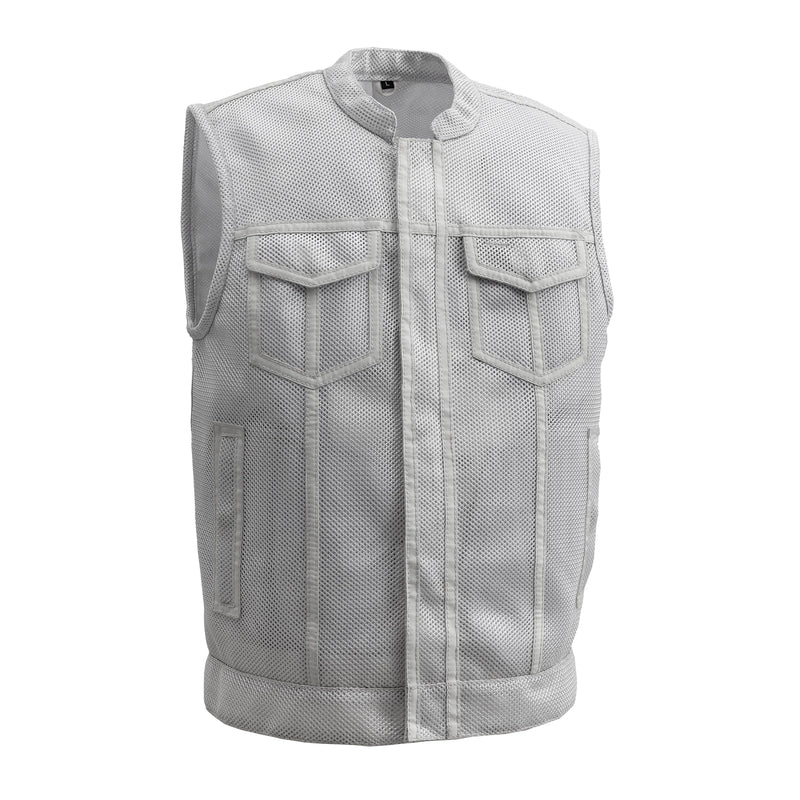 Sharp Shooter Moto Mesh Men's Motorcycle Vest Men's Leather Vest First Manufacturing Company White S 
