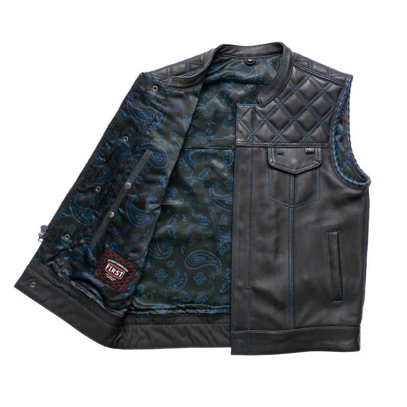 Sinister - Men's Motorcycle Leather Vest Blue Men's Leather Vest First Manufacturing Company   