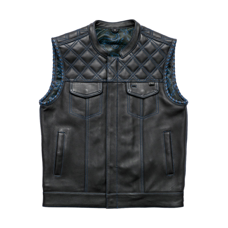 Sinister - Men's Motorcycle Leather Vest Blue Men's Leather Vest First Manufacturing Company S Black/Blue 