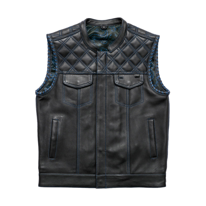 Sinister - Men's Motorcycle Leather Vest Red Men's Leather Vest First Manufacturing Company Black/Blue S 