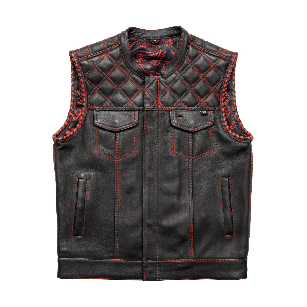 Sinister - Men's Motorcycle Leather Vest Red Men's Leather Vest First Manufacturing Company S Black/Red 
