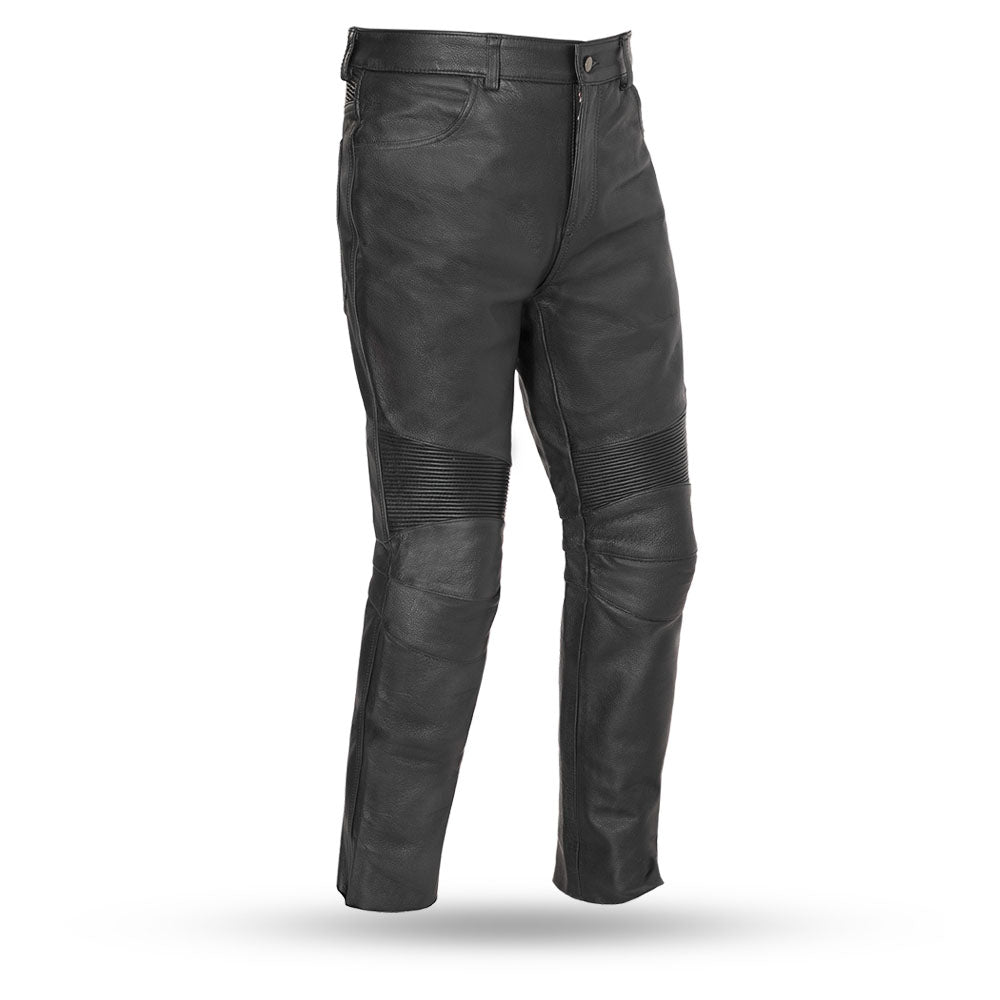  First Mfg Co - Smarty Pants - Unisex Motorcycle Biker Riding  Black Leather Pants - Size 40 - Stretch Panel Above The Knee Back Stretch  Panel Below The Belt : Automotive