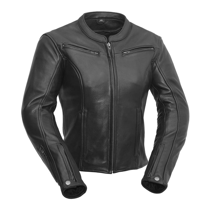 Speed Queen - Womens Motorcycle Leather Jacket Garage Sale First Manufacturing Company XS Black 