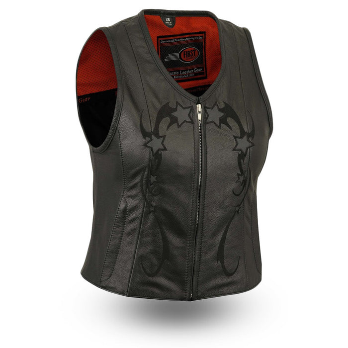 Stardom Motorcycle Leather Vest (ONLY IN XS) Women's Leather Vest First Manufacturing Company XS Black 