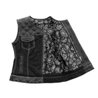Striker Women's Club Style Motorcycle Leather/Canvas Vest (Limited Edition) Factory Customs First Manufacturing Company   