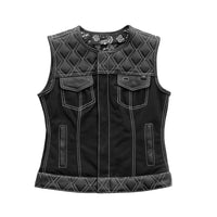 Striker Women's Club Style Motorcycle Leather/Canvas Vest (Limited Edition) Factory Customs First Manufacturing Company S  