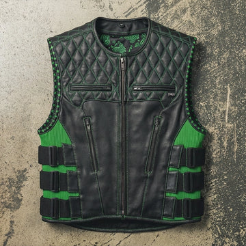 Tactical Emerald Men's Motorcycle Leather Vest