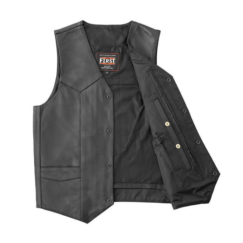 Texan Black Men's Motorcycle Western Style Leather Vest Men's Western Vest First Manufacturing Company   