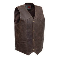 Texan Brown Men's Motorcycle Western Style Leather Vest Men's Western Vest First Manufacturing Company S  