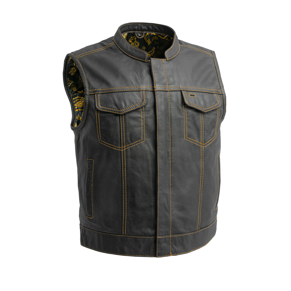 The Club Cut Men's Motorcycle Leather Vest, Multiple Color Options Men's Leather Vest First Manufacturing Company S Gold 