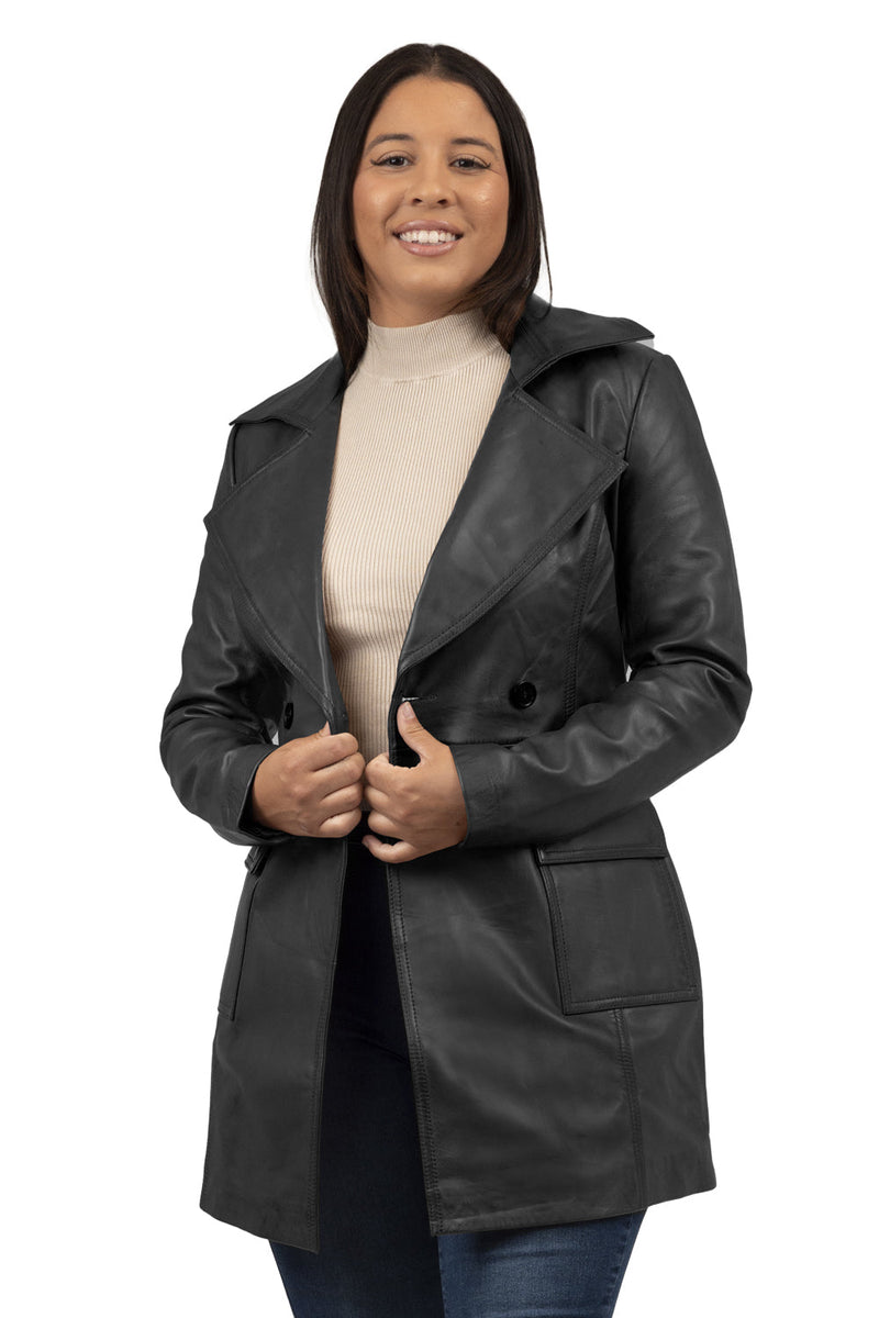 Emma Ladies Long Coat Women's Leather Jacket Whet Blu NYC   