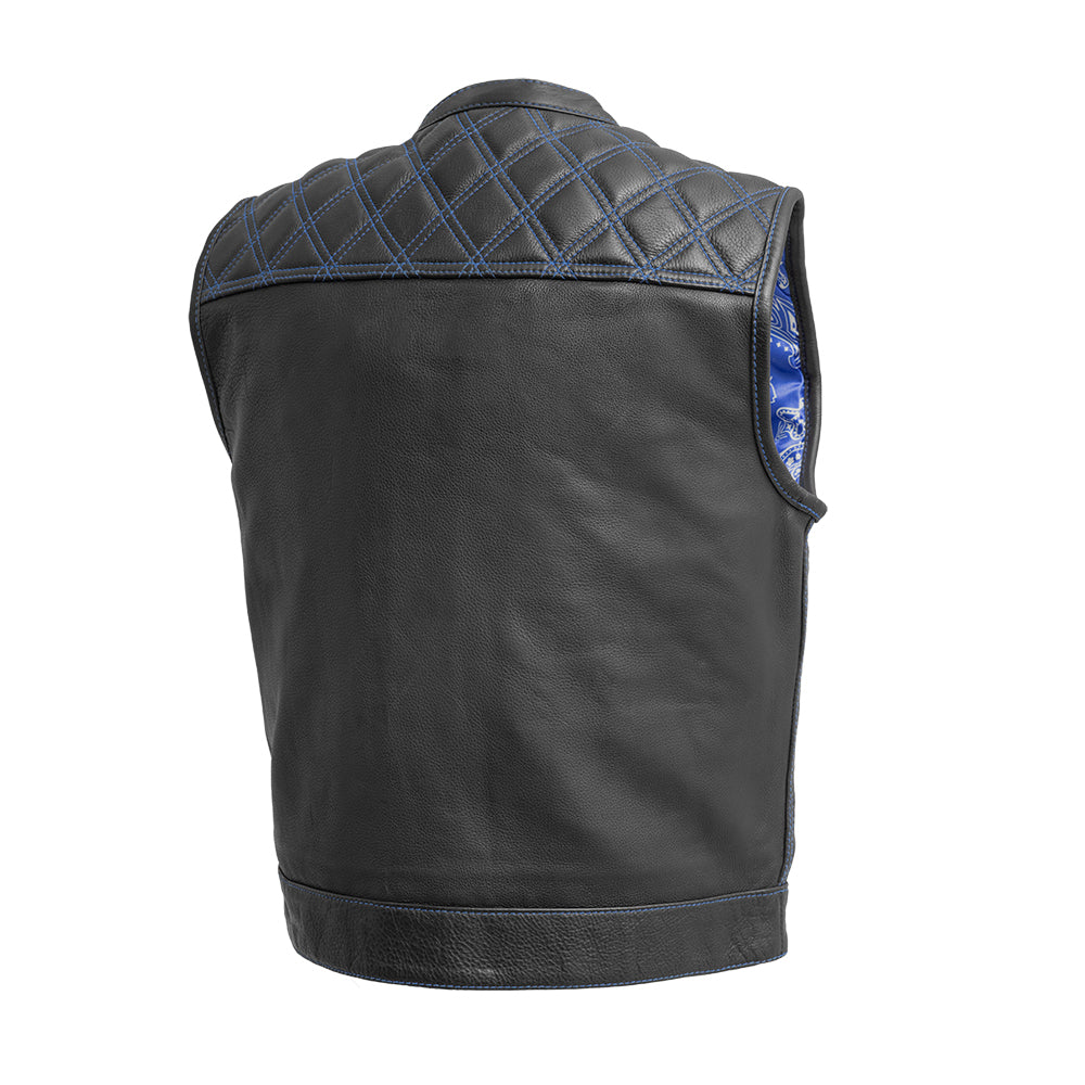 Upside Men's Club Style Leather Vest (Black/Blue) Men's Leather Vest First Manufacturing Company   