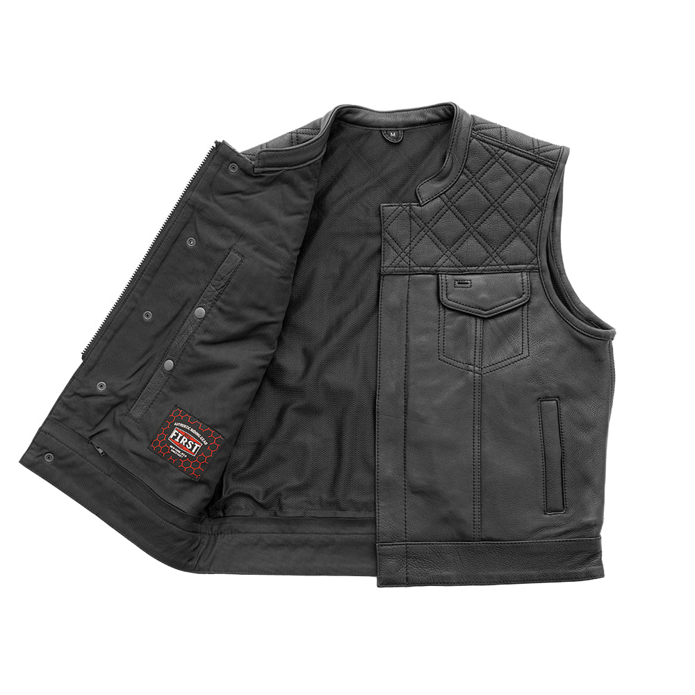 Upside Men's Club Style Leather Vest (Black) Men's Leather Vest First Manufacturing Company   