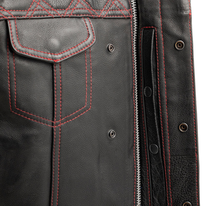 Upside Men's Club Style Leather Vest (Black/Red) Men's Leather Vest First Manufacturing Company   