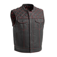 Upside Men's Club Style Leather Vest (Black/Red) Men's Leather Vest First Manufacturing Company S Black/Red 