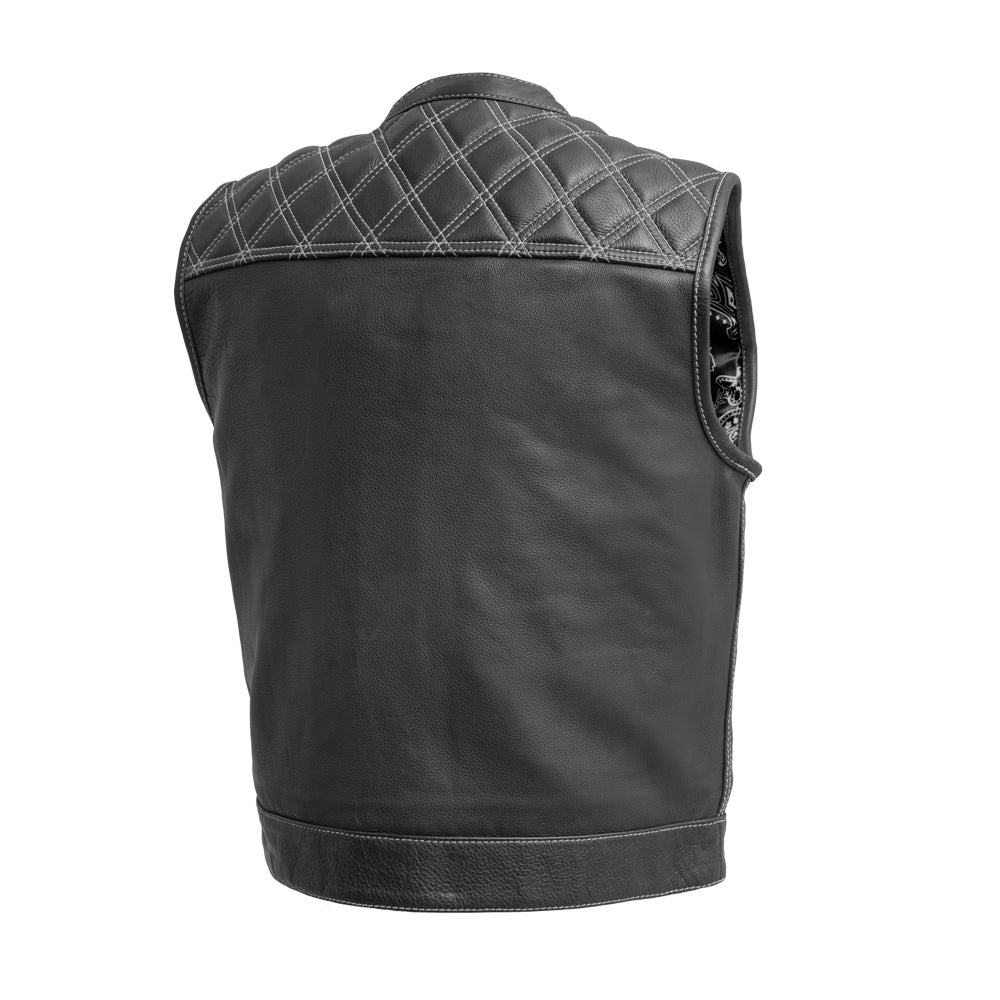 Upside Men's Club Style Leather Vest (Black/White) Men's Leather Vest First Manufacturing Company   