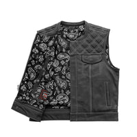 Upside Men's Club Style Leather Vest (Black/White) Men's Leather Vest First Manufacturing Company   