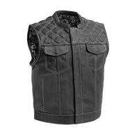 Upside Men's Club Style Leather Vest (Black/White) Men's Leather Vest First Manufacturing Company S Black/White 