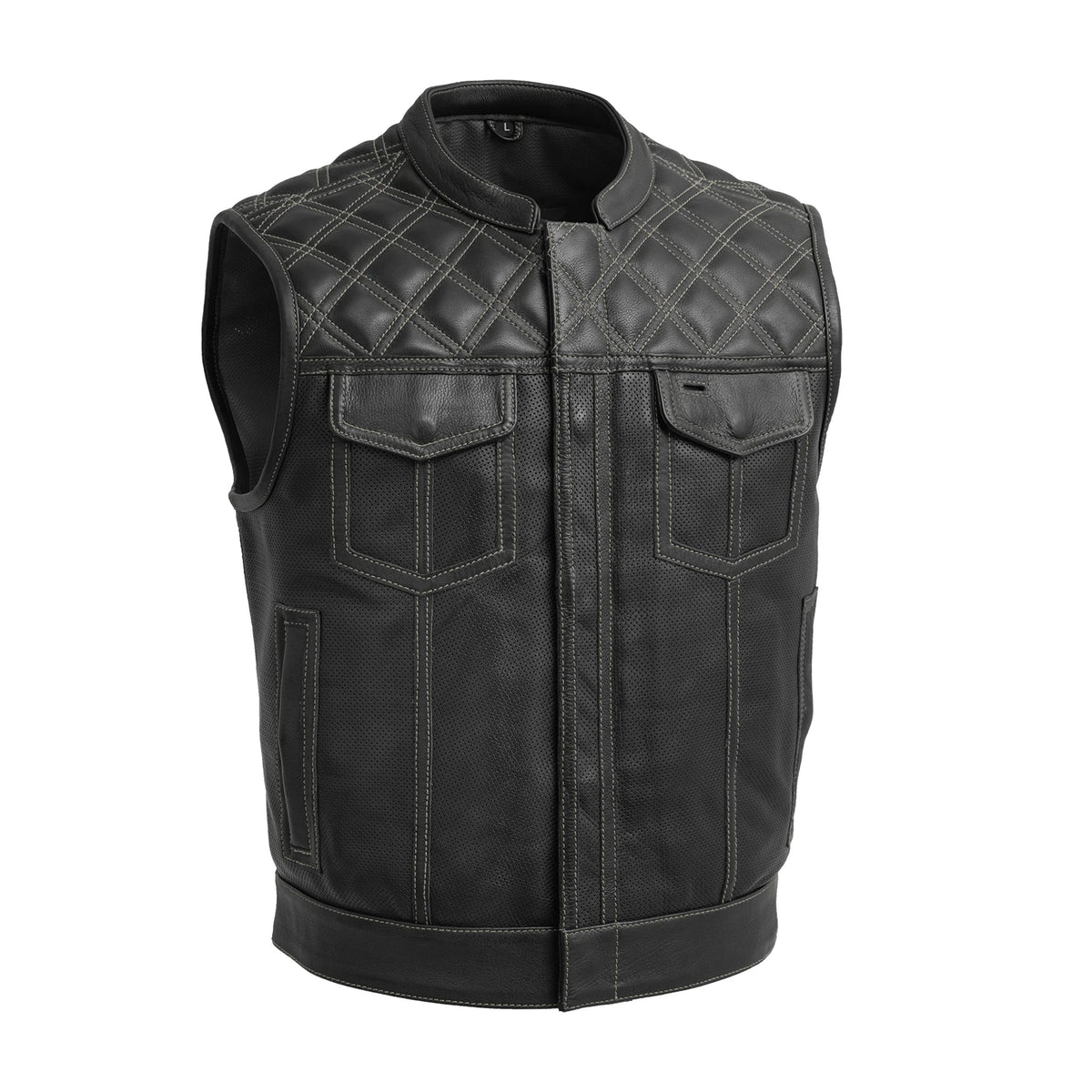 Upside Perforated Men's Club Style Leather Vest Men's Leather Vest First Manufacturing Company Grey S 