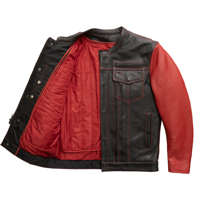 Vincent Cafe Style Leather Jacket Red Men's Leather Jacket First Manufacturing Company   