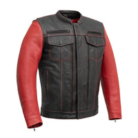 Vincent Men's Cafe Style Leather Jacket  First Manufacturing Company Black Red S 