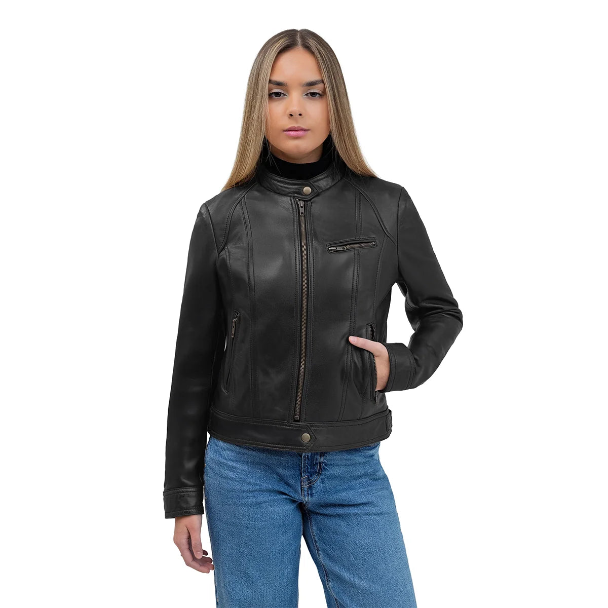 Sara Women's Leather Jacket FMCo NY Black XS
