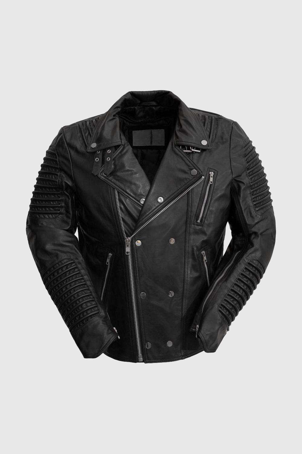 Brooklyn Mens Lambskin Leather Jacket Men's Motorcycle style Jacket FMCo Black S 