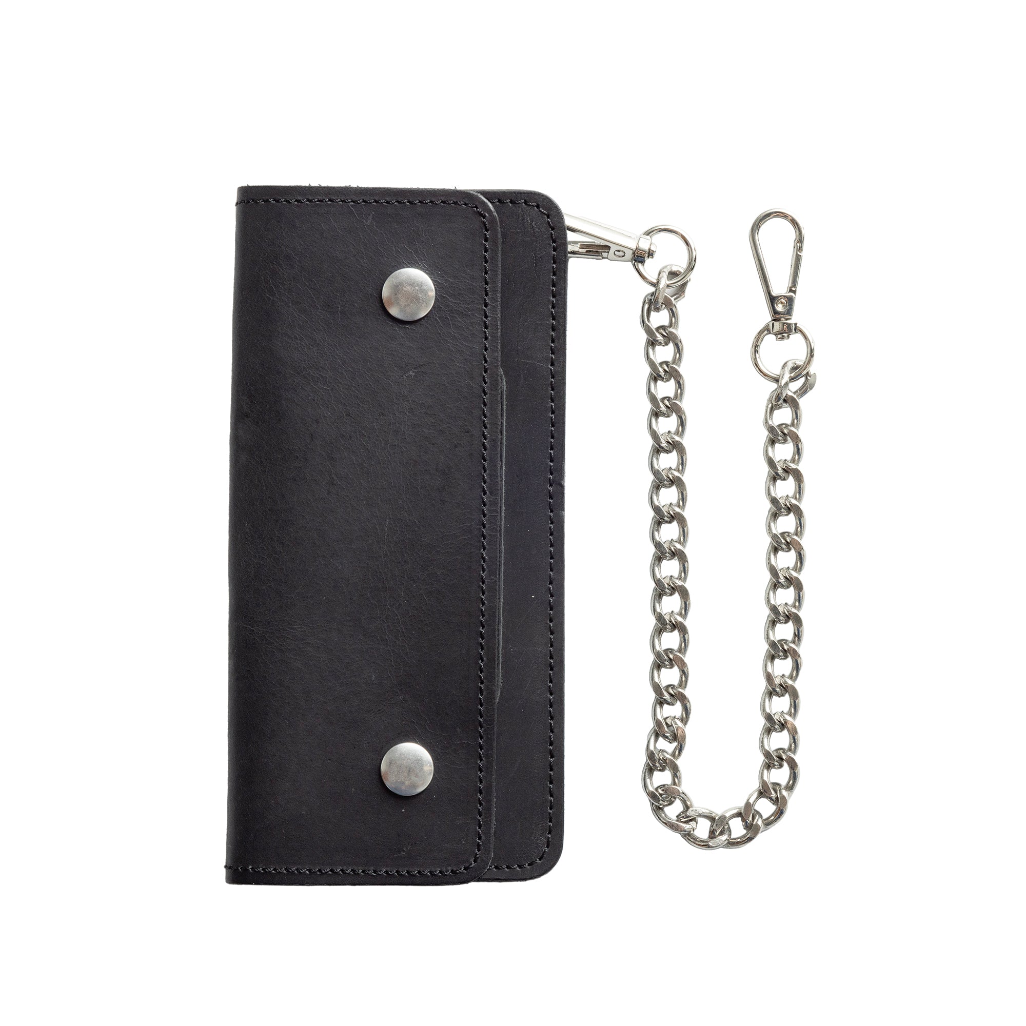 LARGE TRUCKER - Vegetable Tanned Leather Wallet First Manufacturing Company ONYX BLACK Chrome